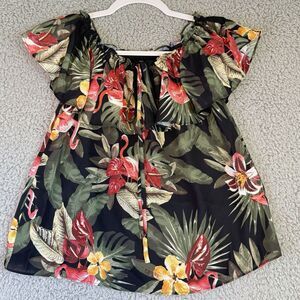Sam Edelman Top Womens Green‎ Tropical Floral Off-The-Shoulder Lined Top XXS NWT